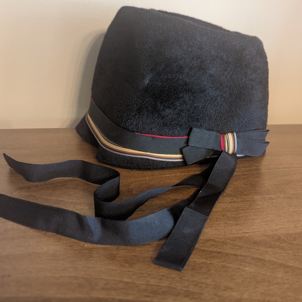 Vintage Black Hat With Ribbon Tail